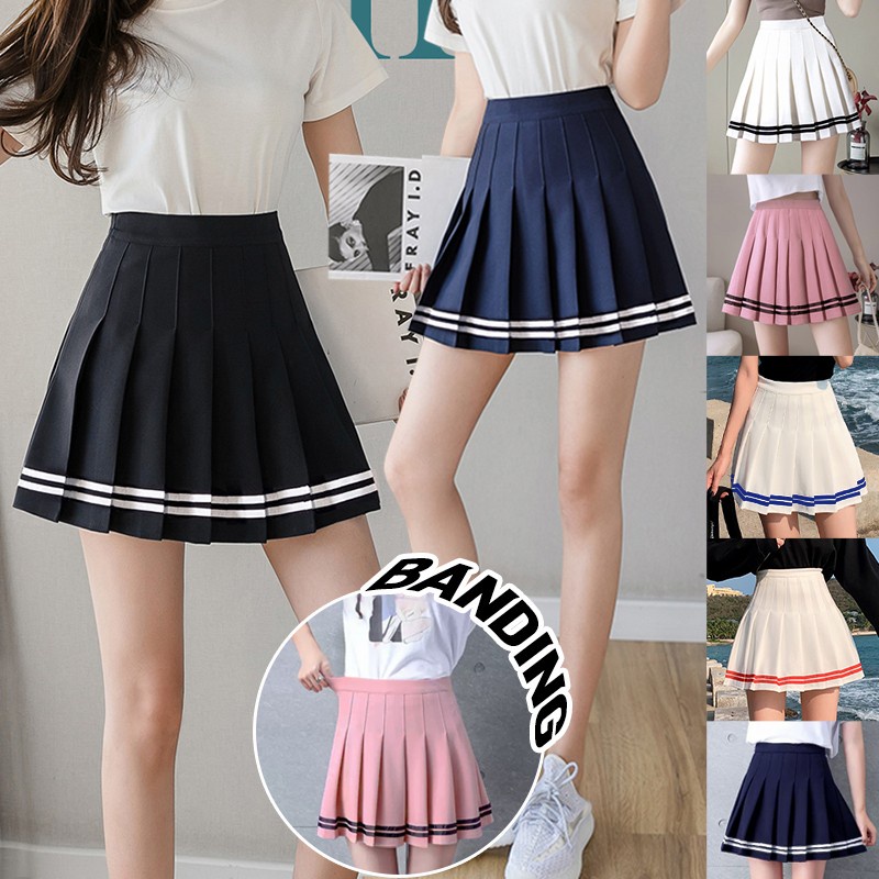 Rok wanita cantik dewasa kekinian fashion ootd skirt modis murah tennis remaja motif polos casual se