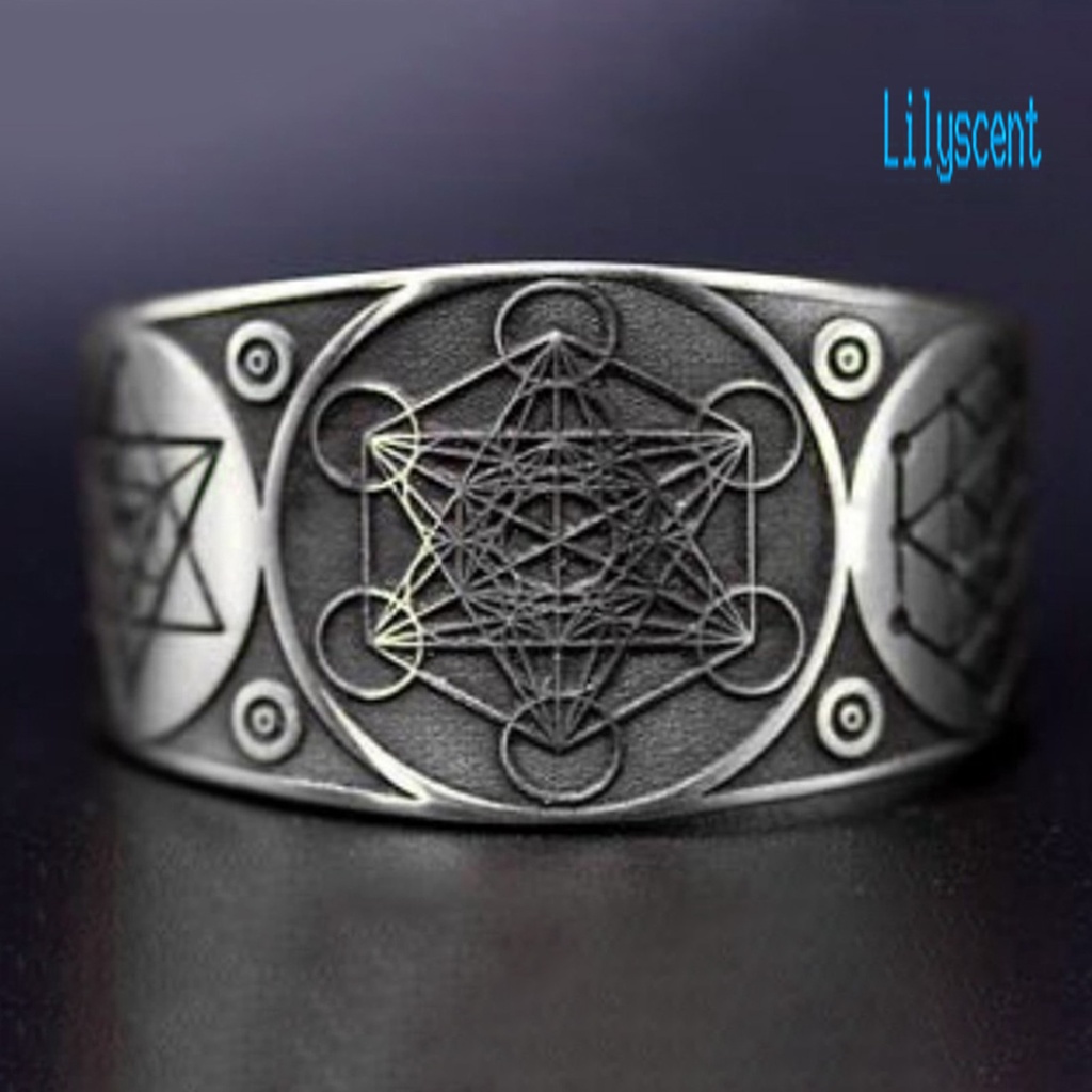 Cincin Model Terbuka Bahan Alloy Desain Hexagram Gaya Vintagepunk Adjustable Untuk Priawanita