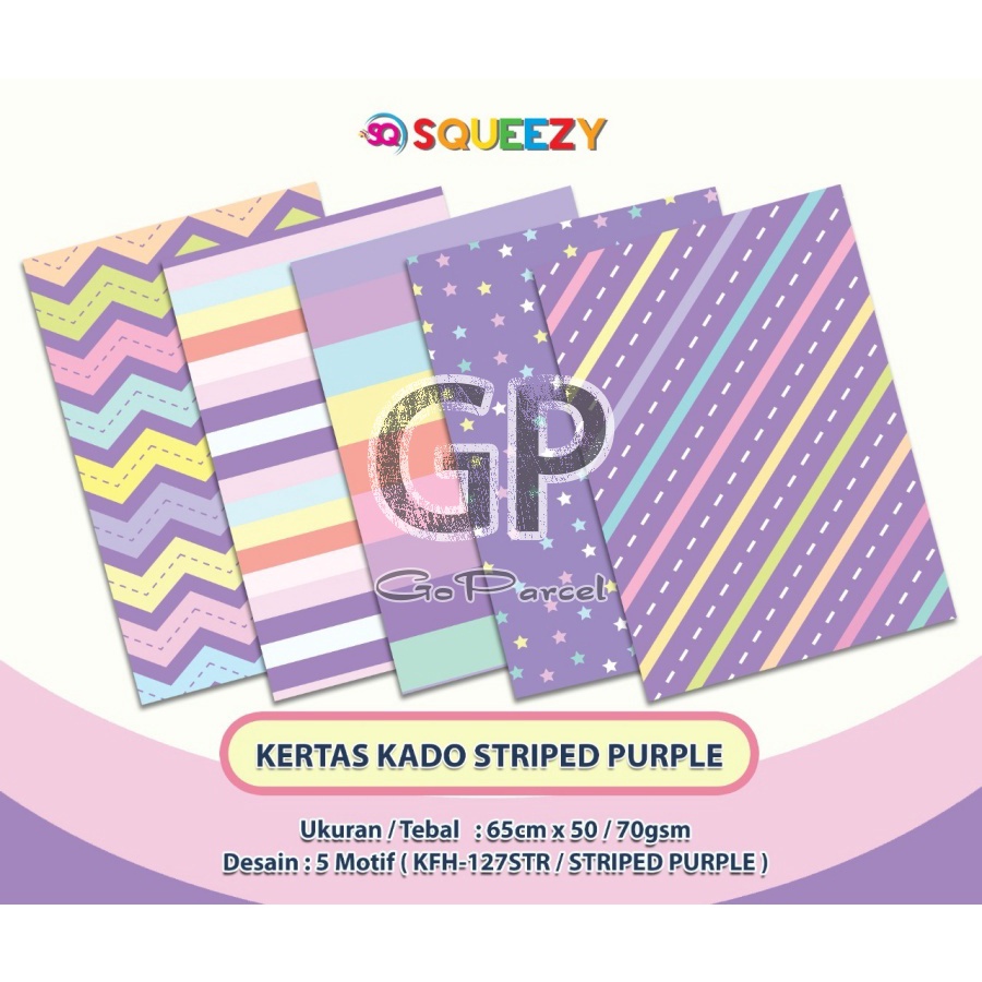 ( 5 Lembar ) PURPLE SQ - KERTAS KADO DOFF / GIFT WRAPPING PAPER STRIPED PASTEL STAR EUSTHATIC