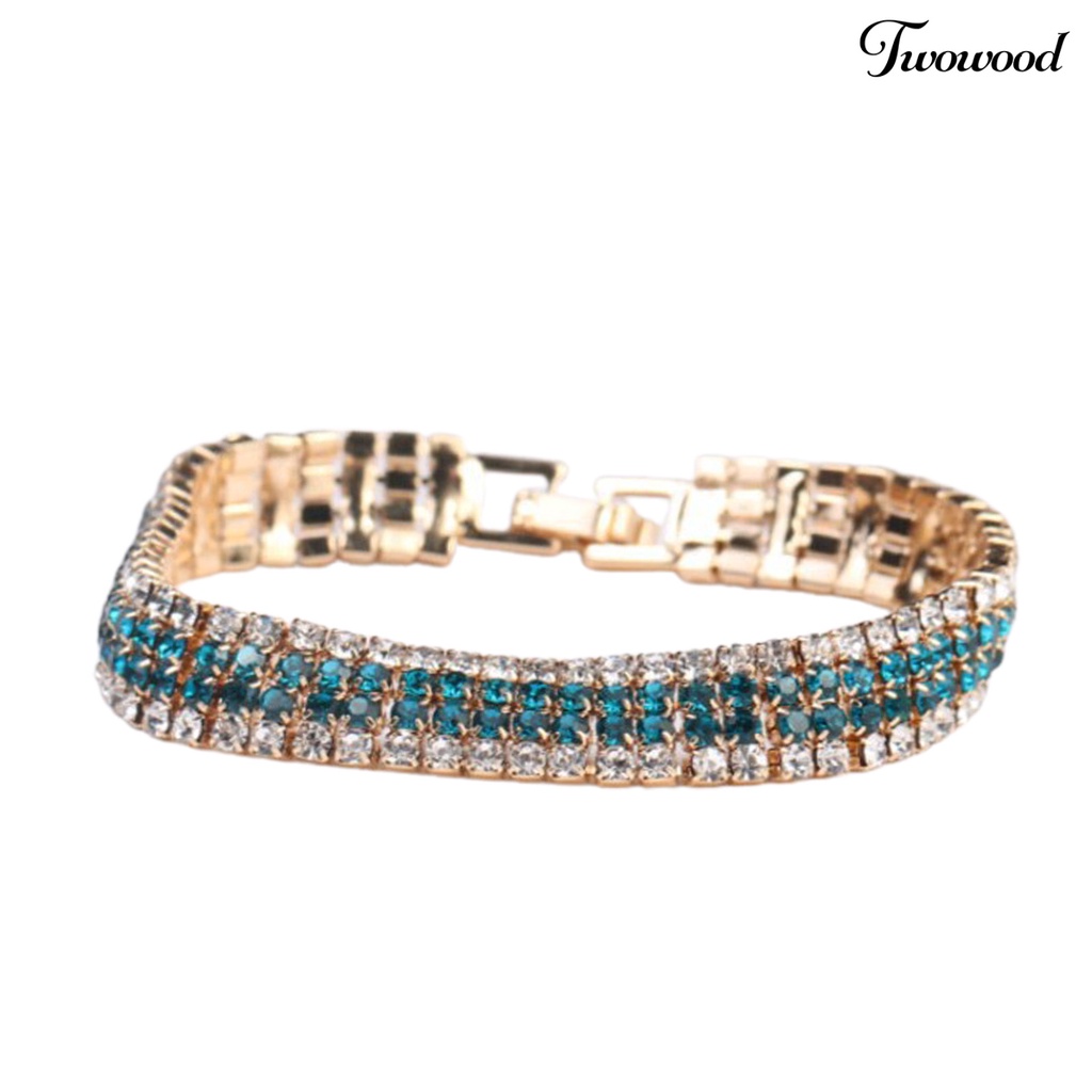 Twowood Rhinestone Luxury Women Bracelet Copper Shiny Four Rows Chain Bracelet Jewelry Accessory