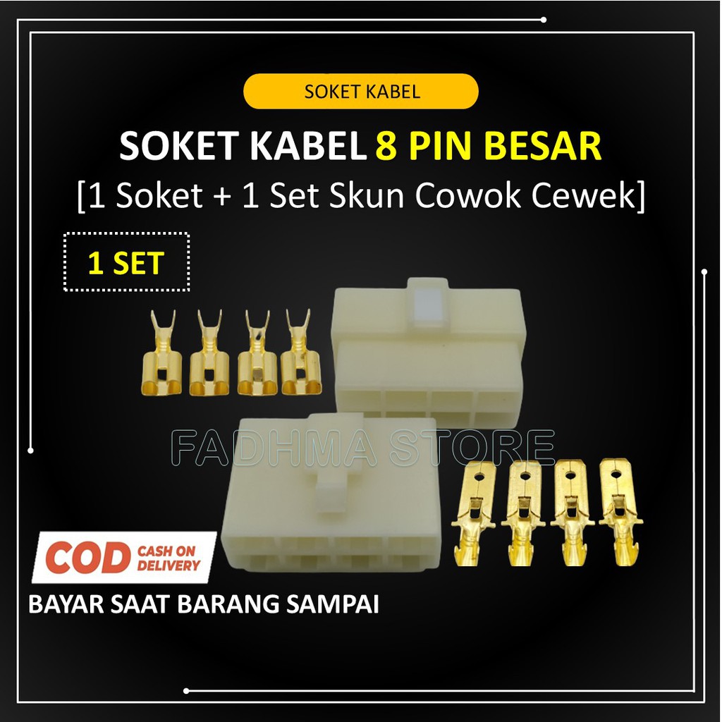 Jual Soket Kabel Motor 8 Pin BESAR 1 SET + Skun Kabel / Socket
