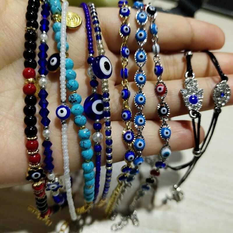 Gelang Rantai Manik Evil Eye Warna Biru Untuk Wanita