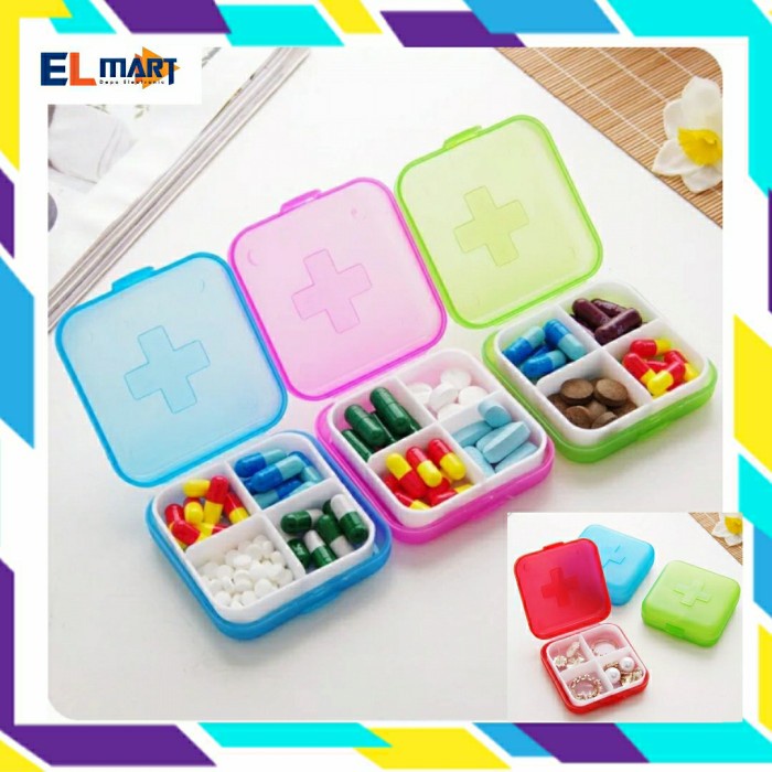 Penyimpanan Obat Kotak Obat Harian Medice Pill Box Organizer 4 Sekat