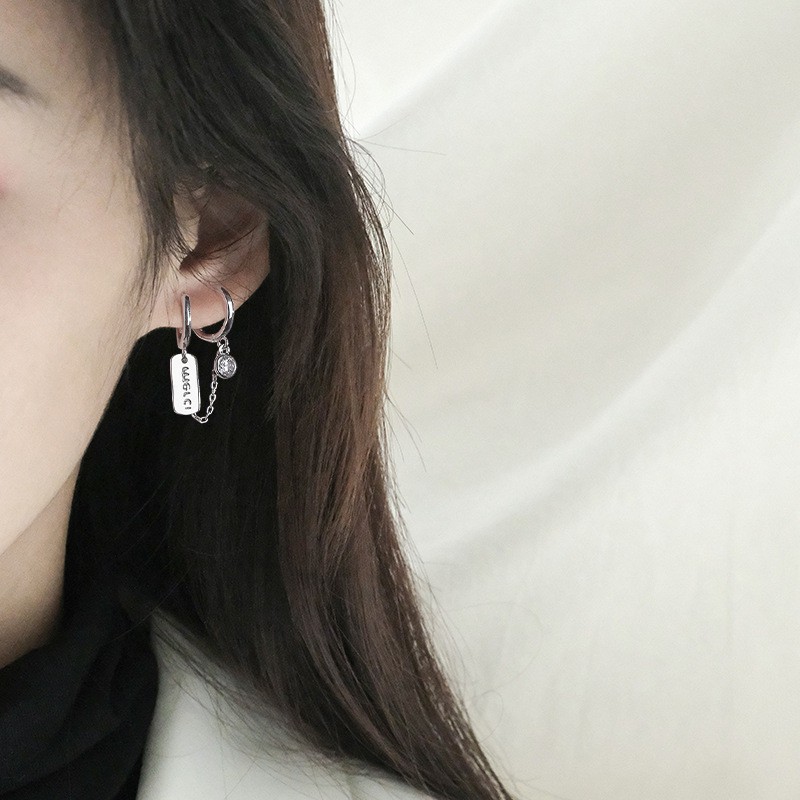 Fashion Aksesoris S925 Sterling Silver Earrings Desain Cincin Ganda Lubang Ganda One Piece Earrings