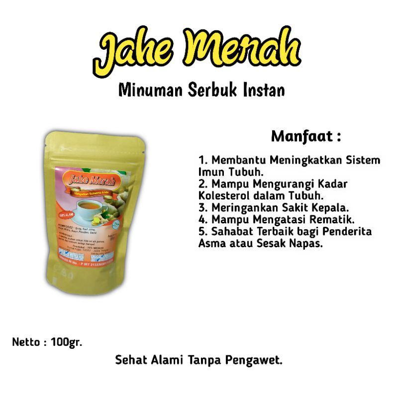 

MINUMAN INSTAN JAHE MERAHH SIAP SEDUH 100gr.