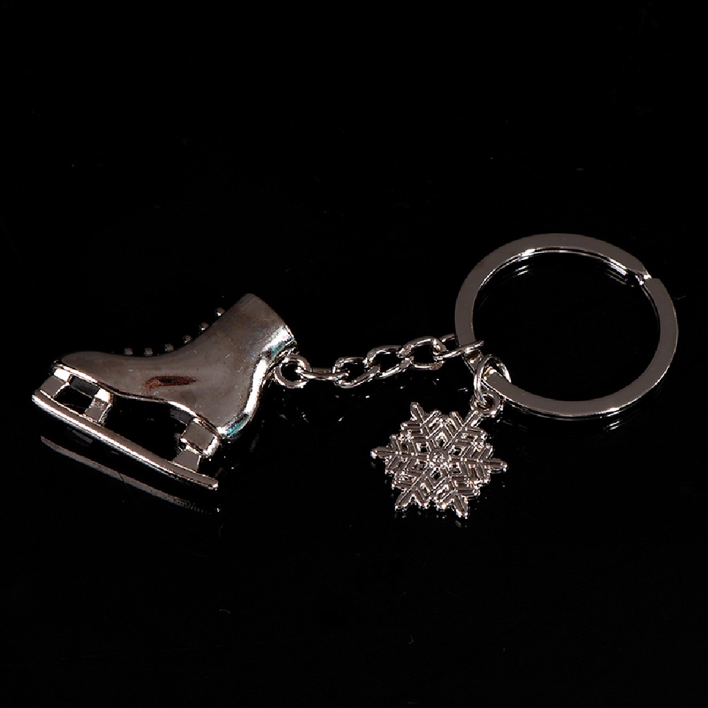 Mornin Warna Silver Ice Skates Snowflake Pendant Key Ring Skating Gantungan Kunci Keychain id