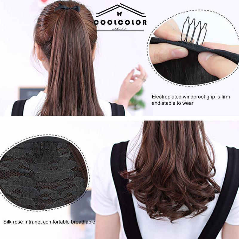 CODWig Ponytail Panjang Keriting Lace-up Jenis Gelombang Besar Realistis Potongan Wig Alami- cl