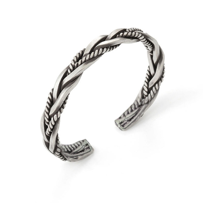 Gelang Tangan Terbuka Lapis Silver Handmade Gaya Punk Retro Untuk Wanita