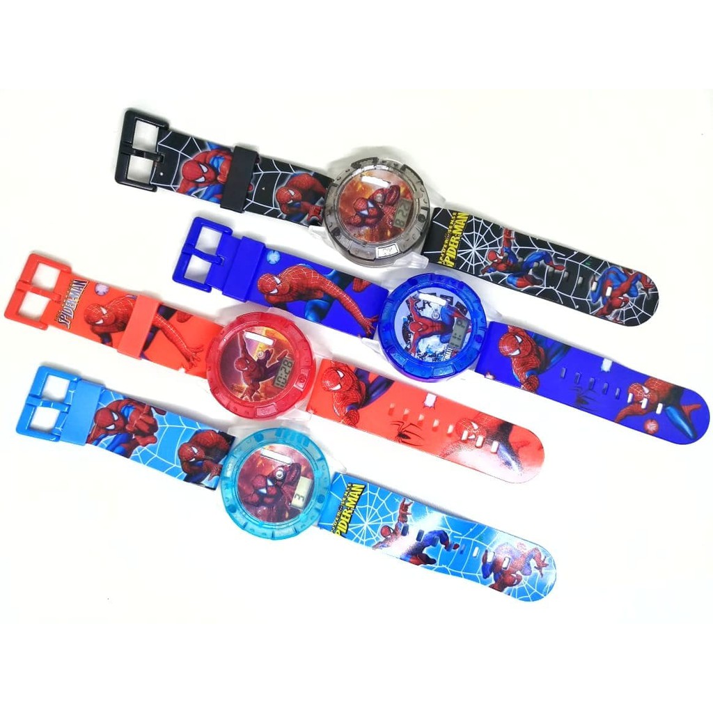 New Arrival JAM TANGAN ANAK LAKI LAKI MUSIK LASER PROYEKTOR SPIDERMAN LAMPU Low Price!