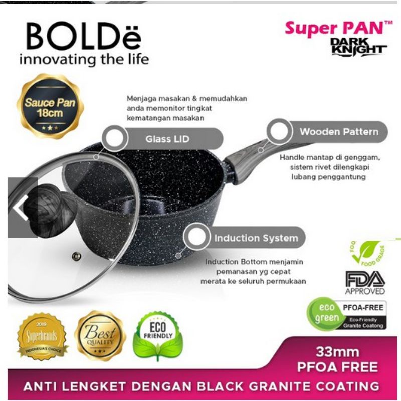 BOLDe Sauce PAN 18 cm + Glass Lid Granite Black Dark  Series