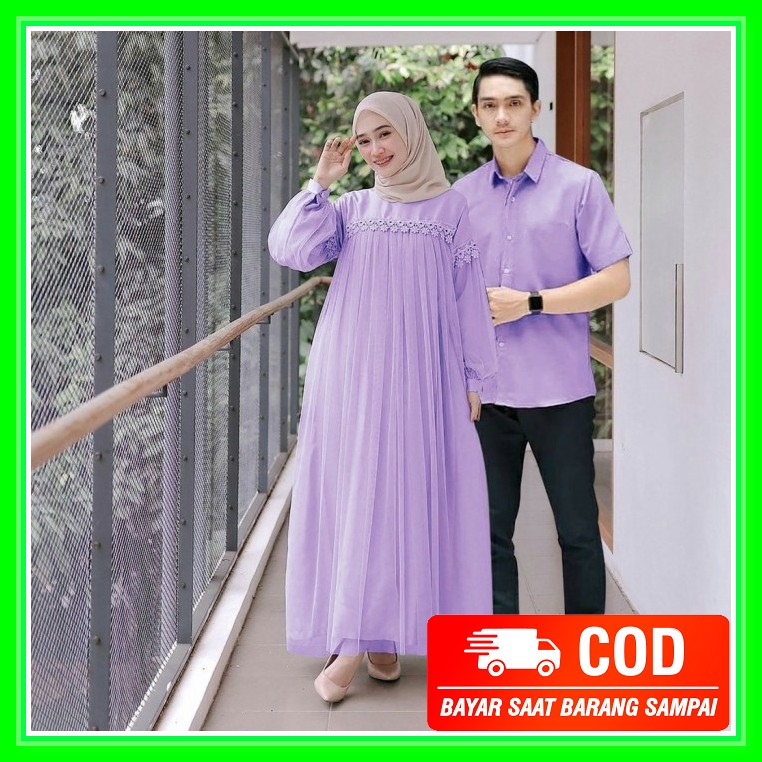 Baju Couple Set Busana Muslim Pria Dan Wanita Gamis Pasangan Mura YR533 Couple Nuraini Lilac [Baju