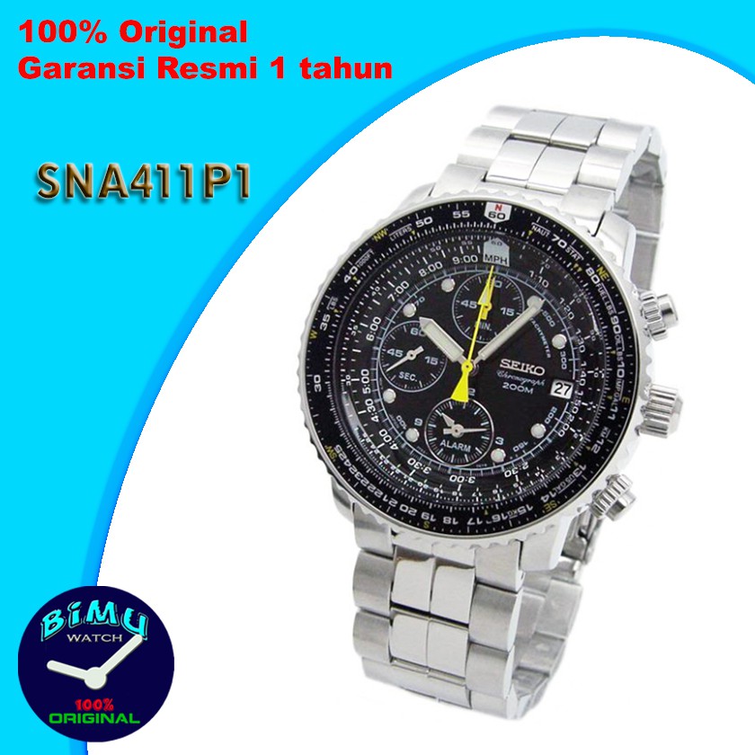 Seiko SNA411P1 Quartz Chronograph Flightmaster WR 200M Jam Pria SNA411