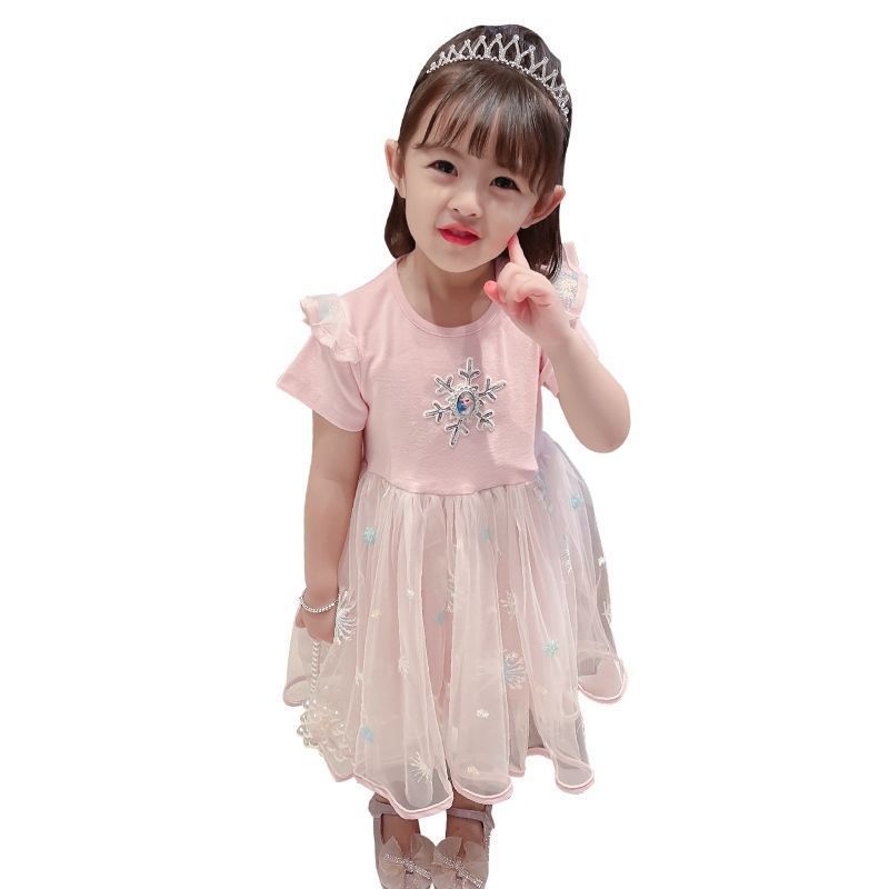 Dress tutu Elsa Frozen gaun pesta anak bayi perempuan Elsa Frozen setelan baju anak lengan pendek