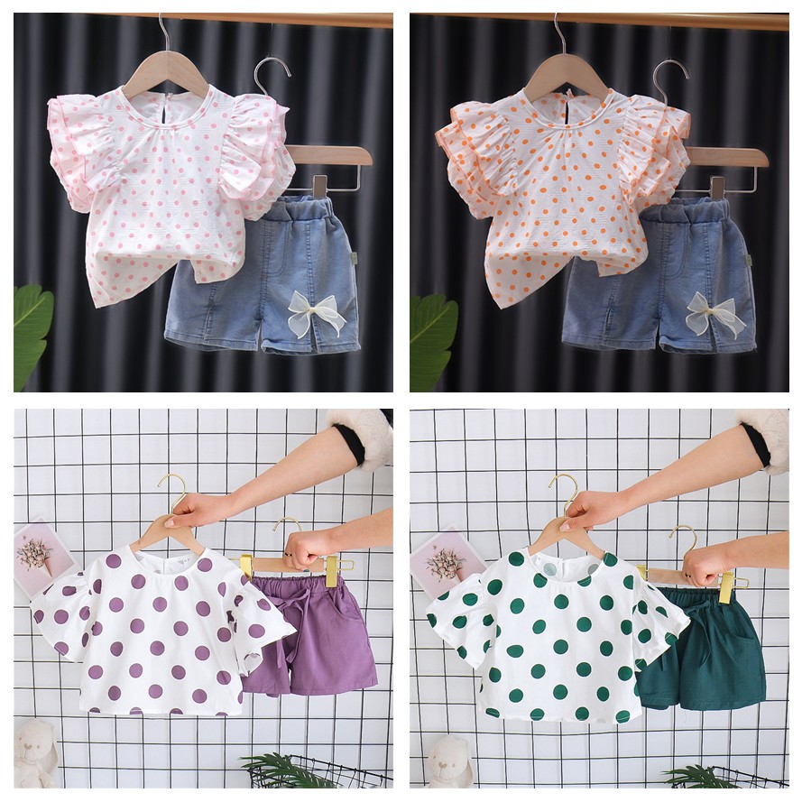 Setelan Anak Perempuan /Set Baju Korea Style PolkaDot Import 2 in 1