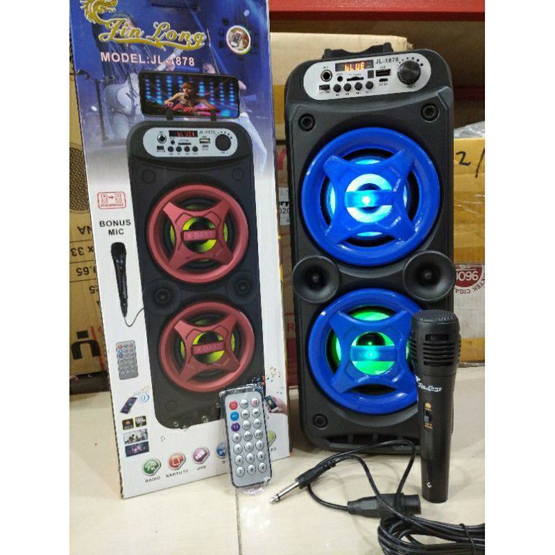 SPEAKER BLUETOOTH F4217/JL1878 GRATIS MIC KARAOKE/SALON AKTIF WIRELESS DUAL SPAEKER PORTABLE USB LED