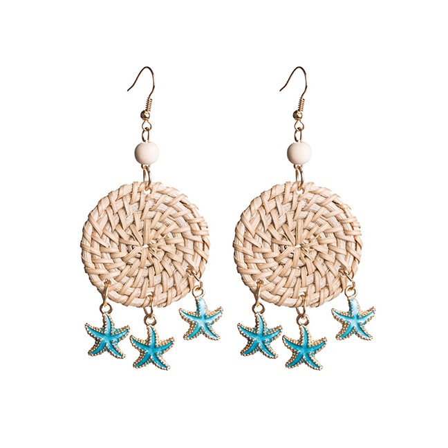 LRC Anting Gantung Fashion  Multi-layer Drop Oil Starfish Woven Earrings F5284X