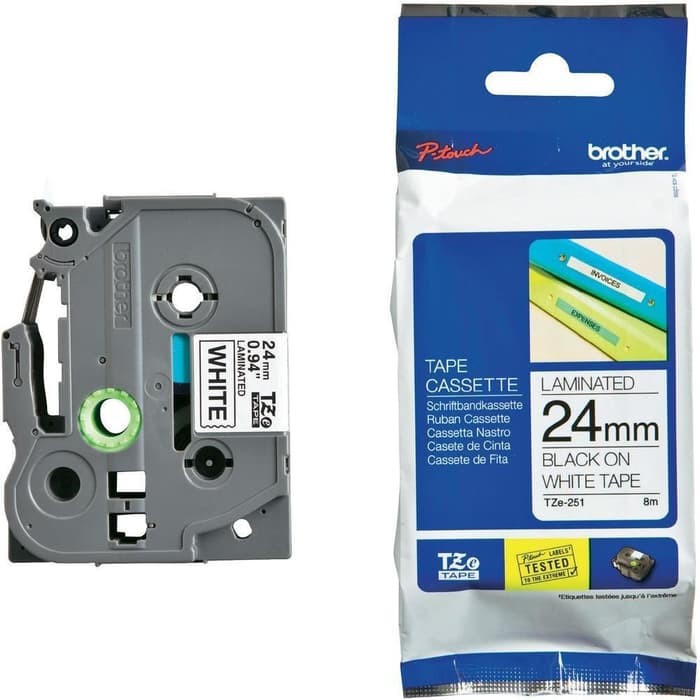 Brother Ptouch Label Tape TZE-251 24mm Black on white 244mm TZE251