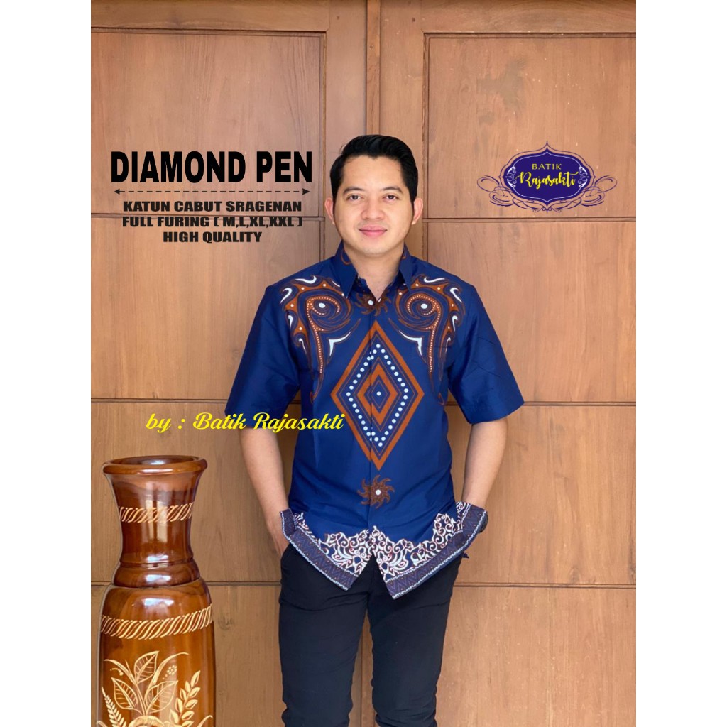 DIAMOND PEN Kemeja Batik Pria Lengan Pendek Katun Halus FULL FURING Rajasakti