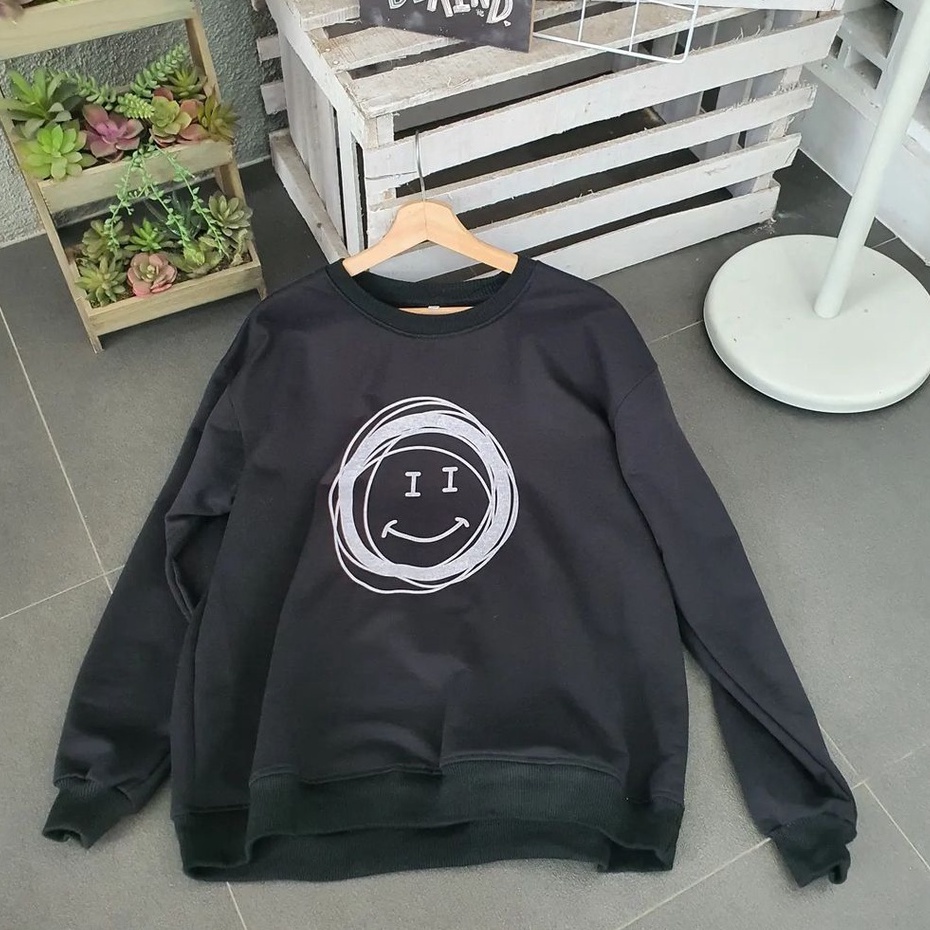 Sweatshirt Smile Korean Style Bahan Fleece Terbaru