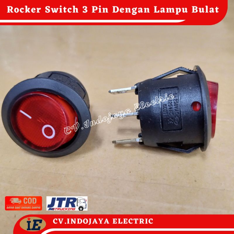 Rocker Switch 3 Pin Dengan Lampu Bulat