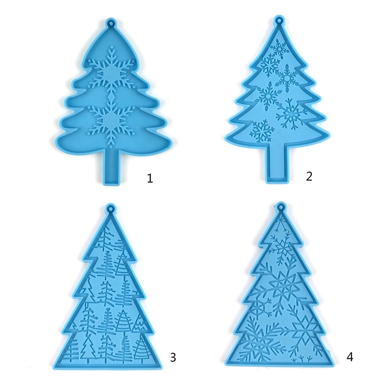 Cetakan Liontin Gantungan Kunci Bentuk Pohon Natal Snowflake Bahan Resin Silikon