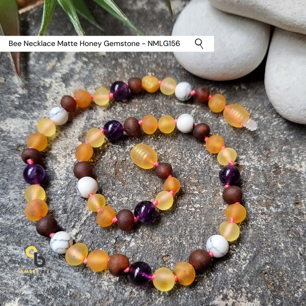 Kalung Amber Anak Premium Mix Gemstone NMLG156 By Amber Bee