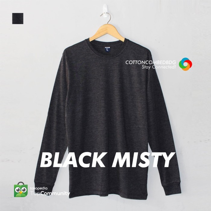Ds51C1 Kaos Polos Lengan Panjang Black Misty Pria Wanita Bahan Cotton Combed - M Fe5E2D