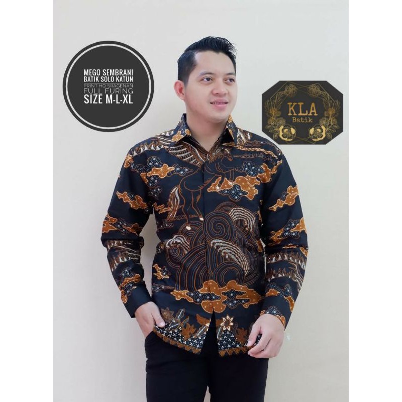 Kemeja Batik Lengan Panjang Pria MEGO COKLAT PANJANG Bahan Katun Full Furing