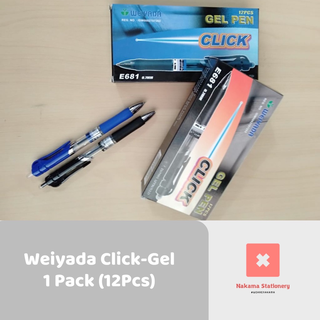 

(PACK) Bolpen/Bolpoint/Ballpen/Pulpen/Gel Pen Weiyada Click E681 0.7mm(HITAM/BIRU)