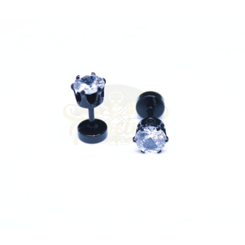 Anting Permata Black / Anting permata Pria UK  6mm / Anting Titanium / Anting Tusuk Pria