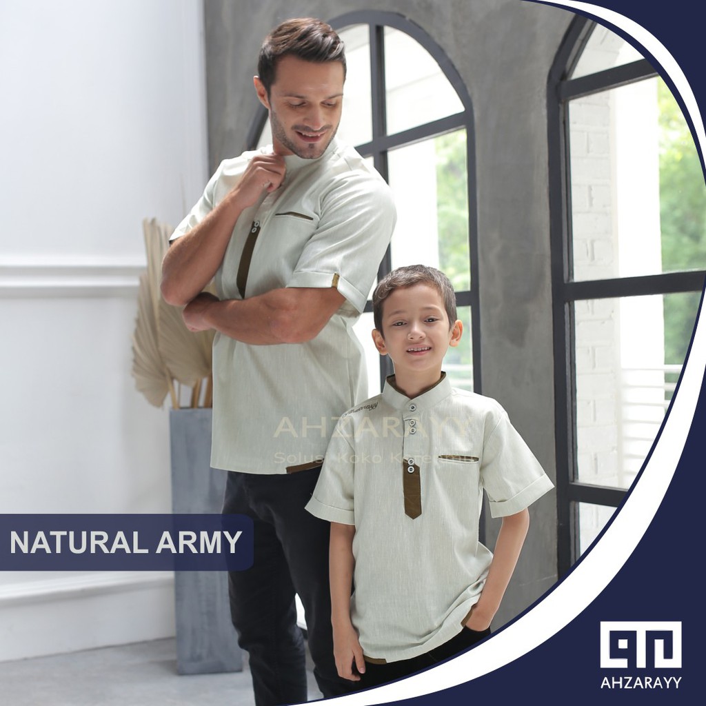 Baju Koko Pria Lengan Pendek Uwais Series Ahzahrayy Warna Army