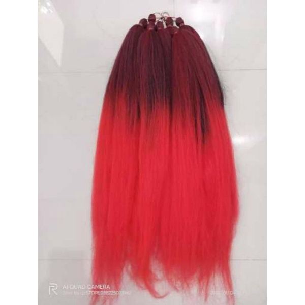 Rambut Cemara Ombre Mix 2 Warna,Hitam-Merah Cabai/1 Ikat,1 pcs,Ukuran 90 Cm