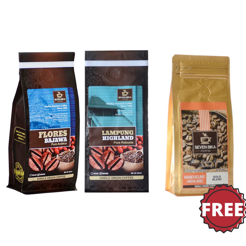 

Seven Bika Flores Arabica & Lampung Robusta 200 Gr FREE Gold Blend Mandheling 165 Gr [Bubuk/Biji]