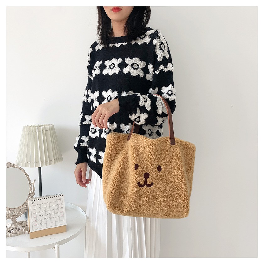 TB-50 tas bahu wanita bulu boneka winter musim dingin import jepang korea dog bear kampus sekolah