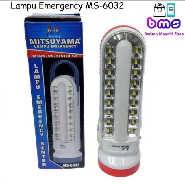 Lampu Emergency MS-6032 // Senter LED 18 SMD + 5 W + SENTER 1 W Mitsuyama Bisa COD