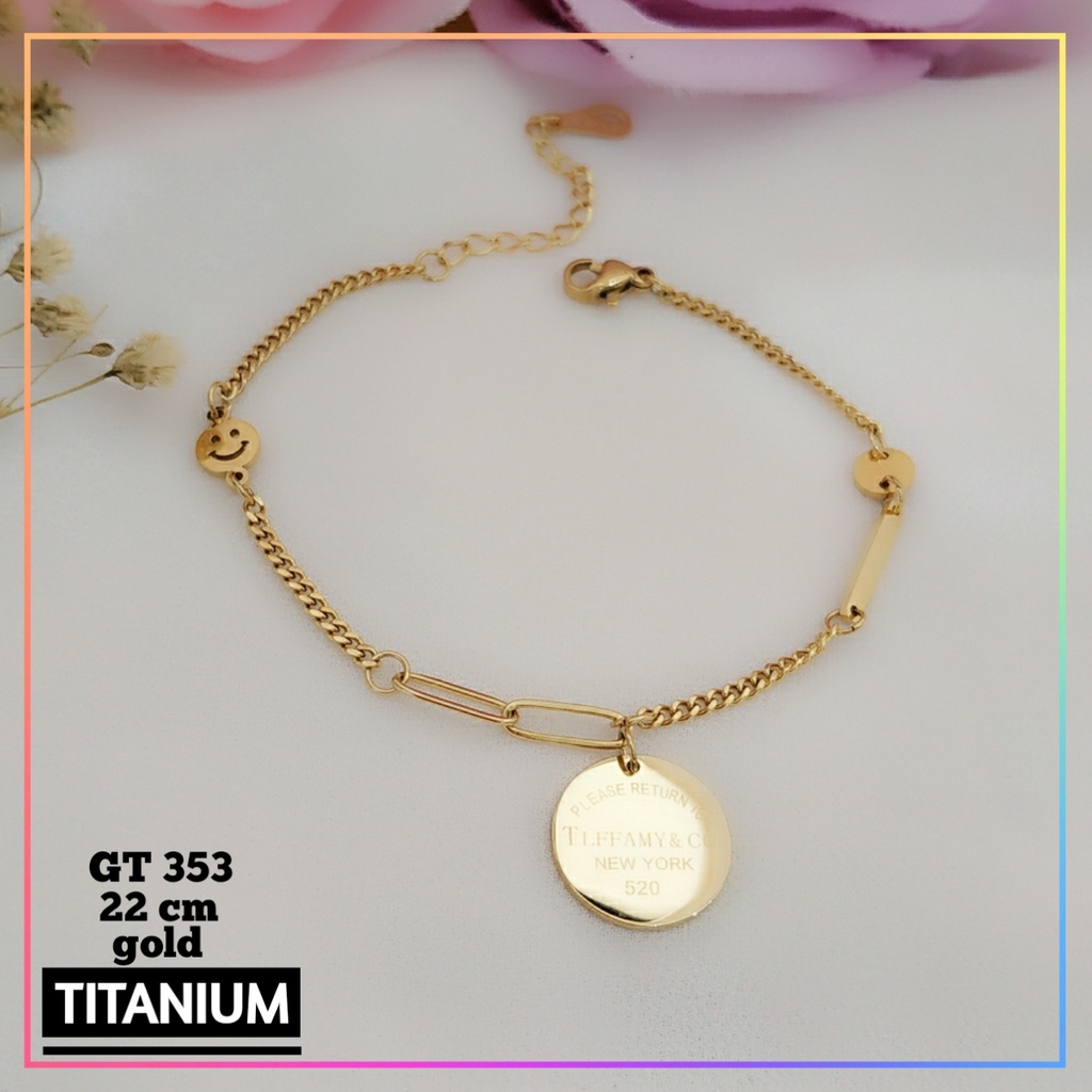 Gelang titanium/stainless steel Gelang Jurai New York Premium Replika Emas Warna Gold Cantik Perhiasan Wanita Anti Karat GT 353