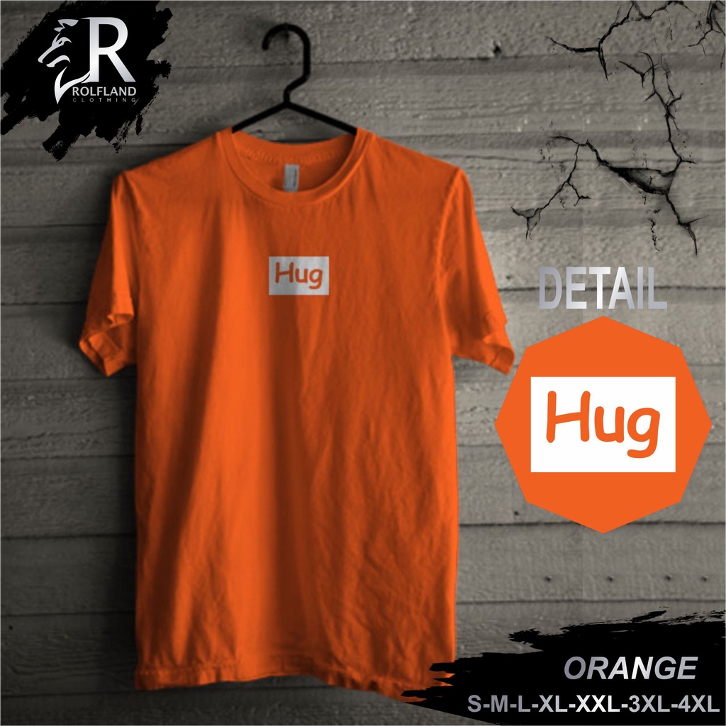 Kaos Pria Distro Original Premium Murah Keren Jumbo Bandung Polos dan Motif Hug Warna Orange