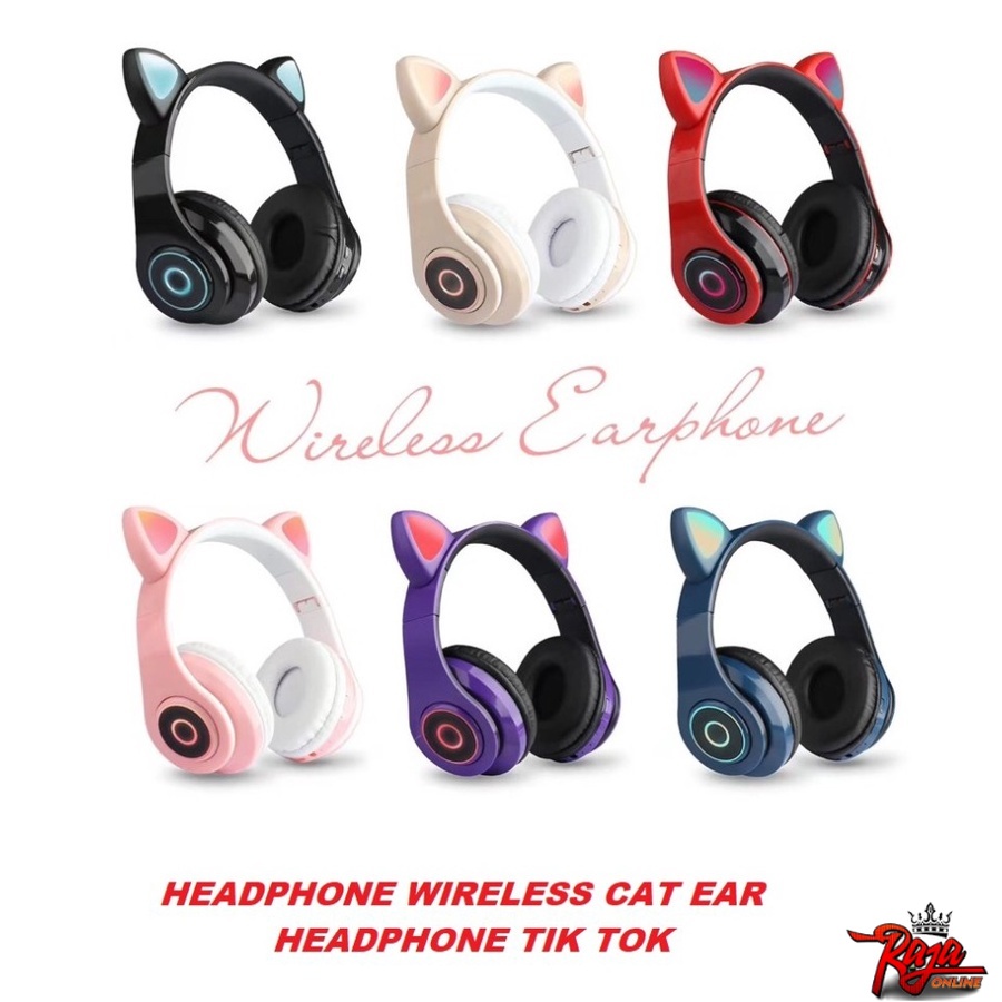 B39- Headset Headphone Cat Ear Telinga Kucing Wireless Bluetooth LED