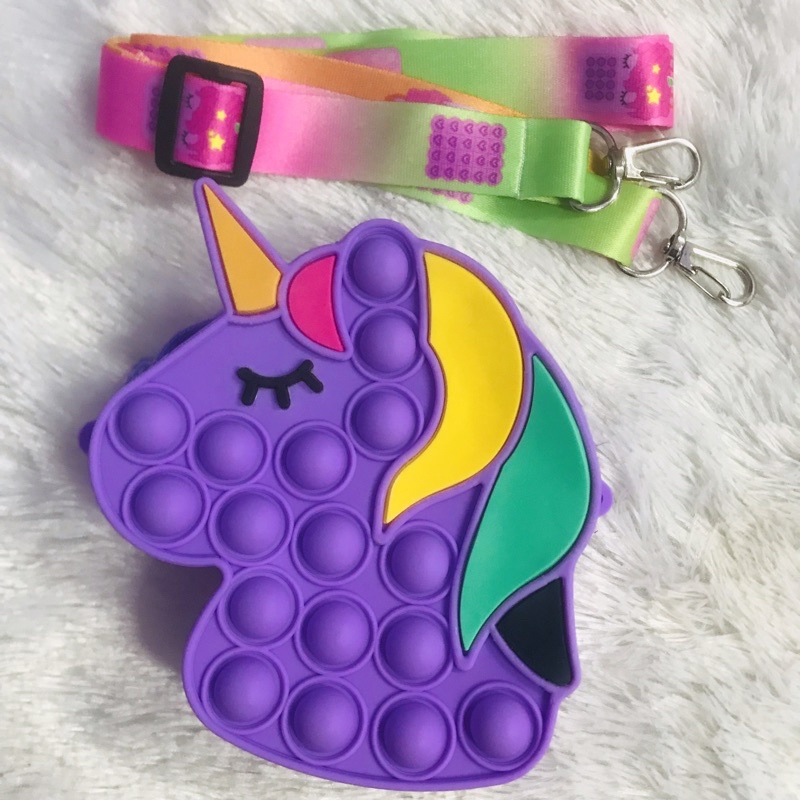 [BISA MENYALA] Tas Pop it LED Bisa Menyala Fidget Push Popit Mainan Pop it-Tanduk Ungu LED