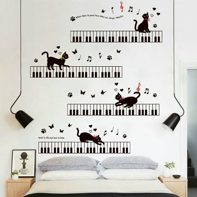 AURA - Wall Sticker Piano Black Cat - Wallsticker - Stiker Dinding - Wallstiker Dekorasi Dinding