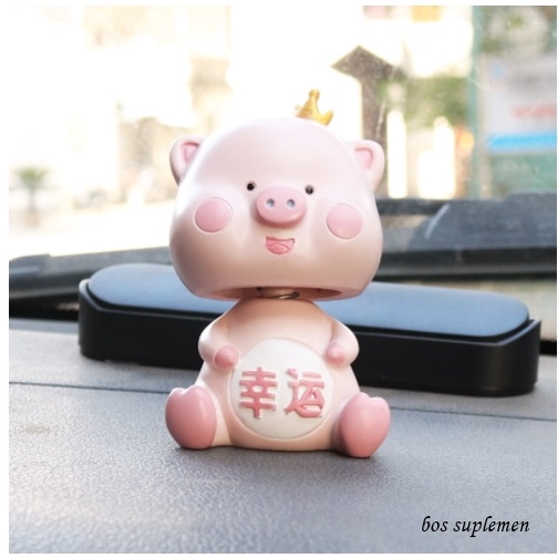 Pajangan Dashboard Mobil Babi Piggy Cubby Fat Plastik Karet Goyang Kepala Shacking Head