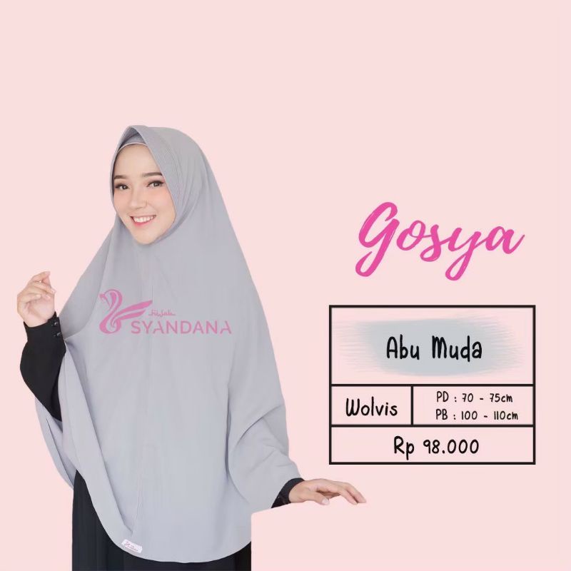 Hijab Syandana Gosya (L) Warna Baru Dan Lama Khimar Bergo Kerudung Jilbab Instan-Abu muda