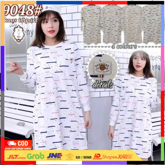 ✨ BISA COD ✨ TUNIK KAOS IMPORT PUTIH STRIPE MERK TIBESI - merah abu