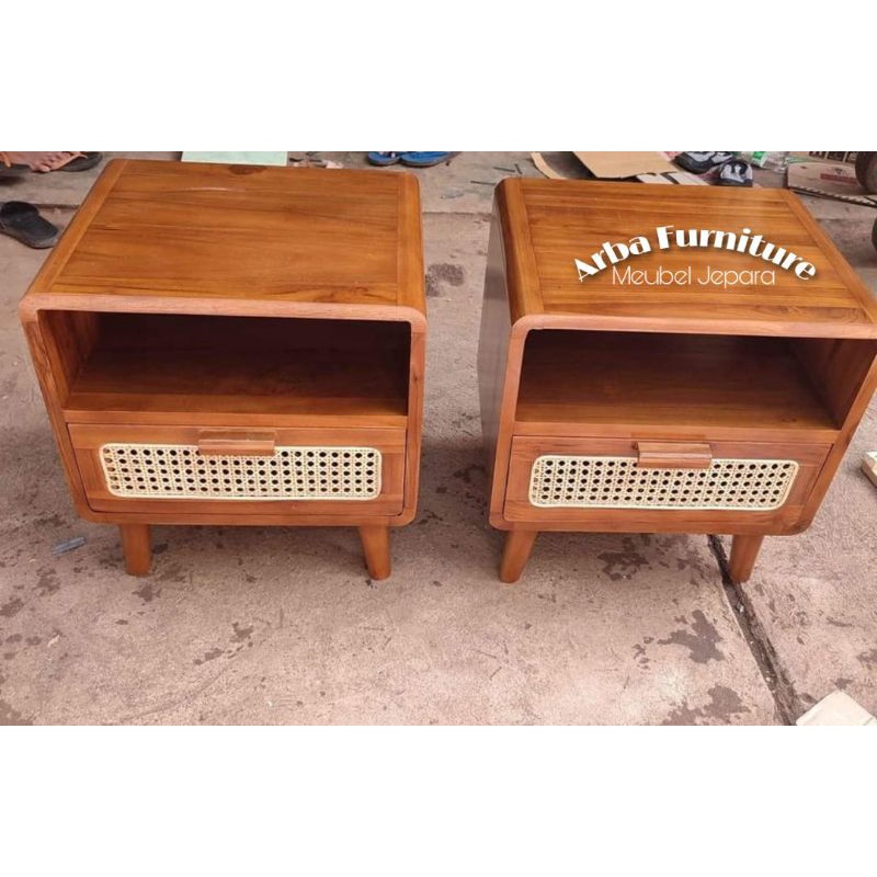Nakas Kecil / Buffet  Lemari Minimalis Kayu Jati Rotan