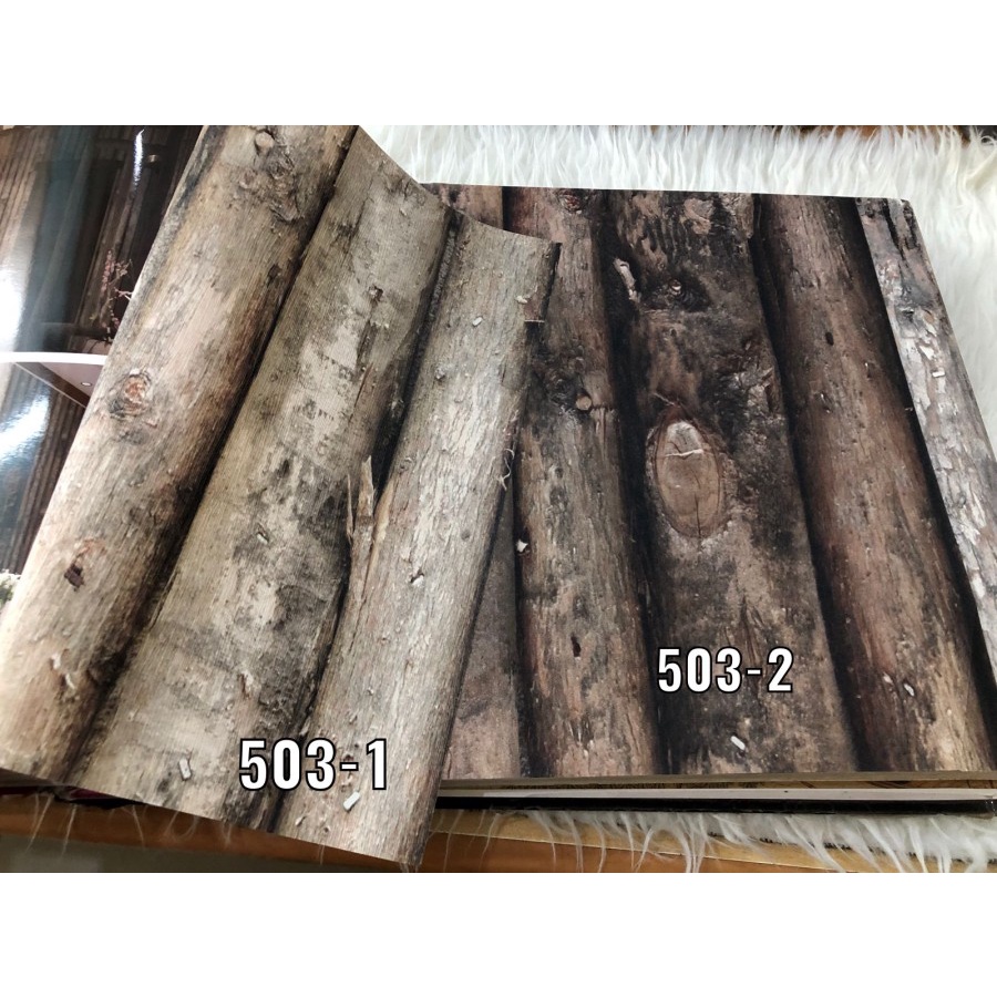 WALLPAPER DINDING MOTIF POHON KAYU COKLAT 3D NATURAL