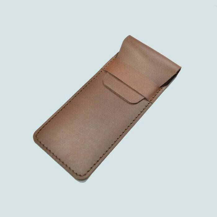 

Tempat pensil alat tulis kulit asli warna coklat pencil case dompet pensil