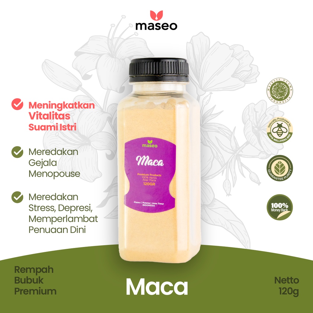 Maseo Maca Powder 120gr Akar Maca Asli Herbal Alami Suplemen Stamina & Energi Harian