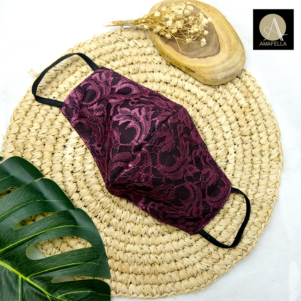 Masker Kain Brokat Amafella Texworld - Dark magenta