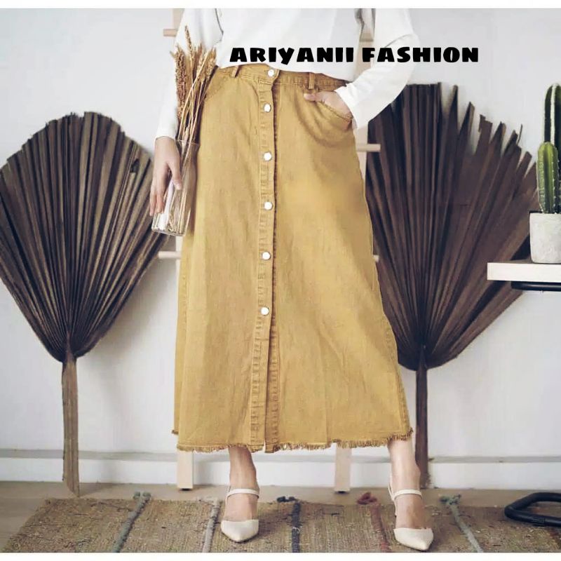 JEANS WANITA ROK BUTTON SKIRT // SPAN CEWEK // ROK DENIM PANJANG MURAH //  KANCING DEPAN Sepan