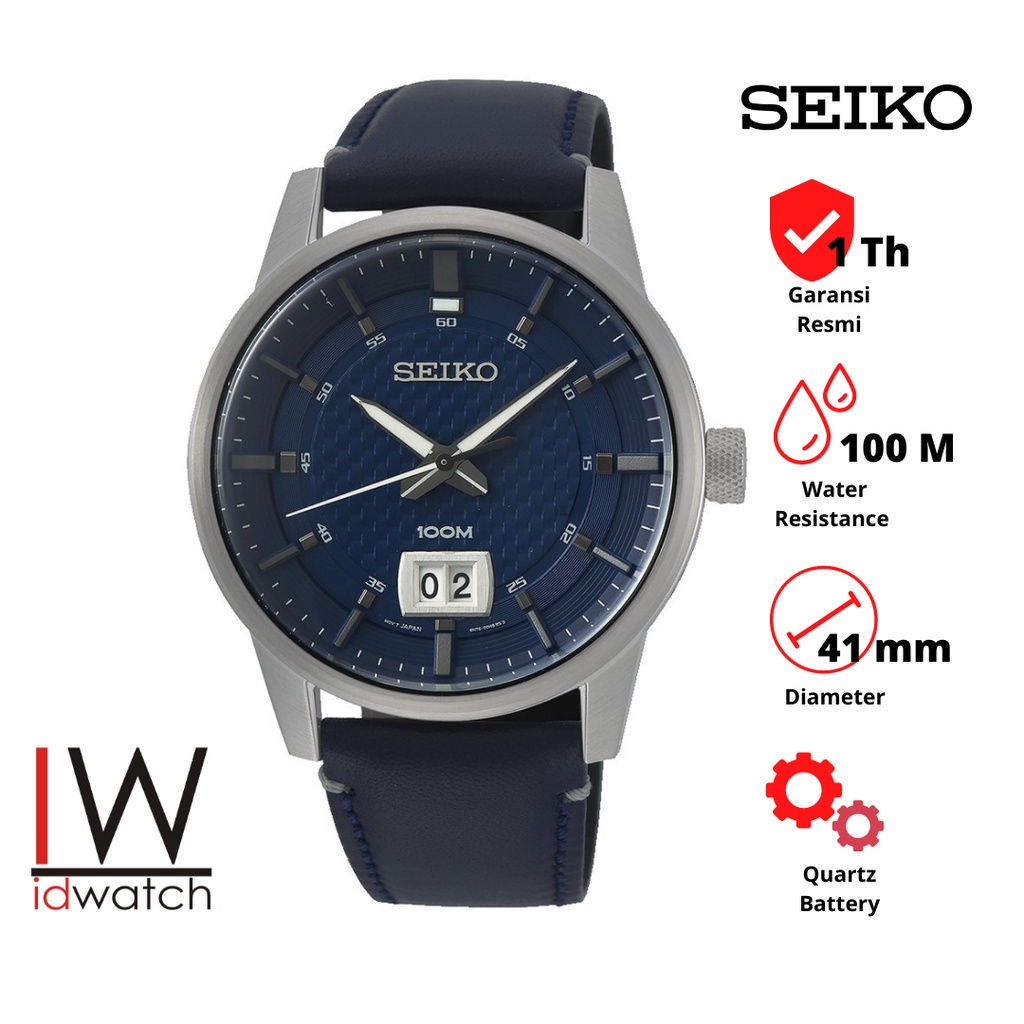 Seiko SUR287P1 Jam Tangan Pria Original Quartz SUR287 Strap Kulit Biru Blue Leather